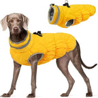 FUAMEY Dog Coat for Large Dogs,Waterproof Dog Winter Jacket with Harness Built in Puppy Cold Weather Coats Reflective Pet Vest with Zipper Warm Fleece Dogs Snowsuit Windproof Yellow 3XL