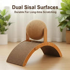 Cat Scratching Ball on Stand, Solid Wood Slanted Cat Scratching Board Design, 2-in-1 Interactive Cat Scratcher Toy with Arch Bridge and 360° Rotating Natural Sisal Ball for Indoor Cat Kittens (S)
