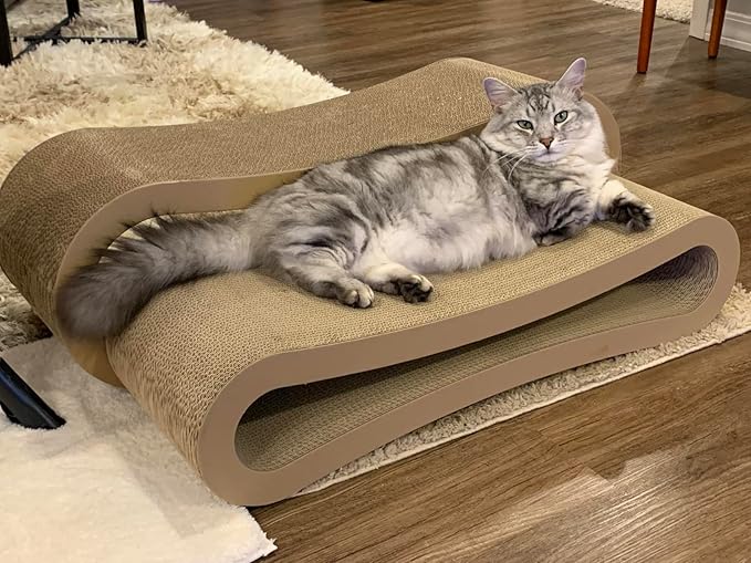 Simple Delxue 3 in 1 Large Cardboard Cat Scratcher Lounger Cat, 33.5"x10.2"x10.2" Cat Scratching Board, 100% Recyclable & Reversible Horizontal Scratching Pads, Infinity Shape, X-Large