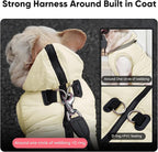 Fleece Lining Dog Hoodie with Harness Built in,Extra Warm Small Dog Jacket in Winter Puppy Coats with Hooded,Light Yellow M