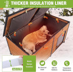 GUTINNEEN Extra Large Heated Dog House Insulated Dog Kennel Winter Shelter with Safe Thermostat-Controlled Heating Pad, Chew-Proof Metal Frame, 6-Sided Thermal Liner for Large Dog Breeds (Brown)