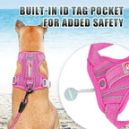 BARKBAY No Pull Dog Harness Large Reflective Dog Harness with Front Clip and Easy Control Handle for Walking Training Running with ID tag Pocket(Pink,L)