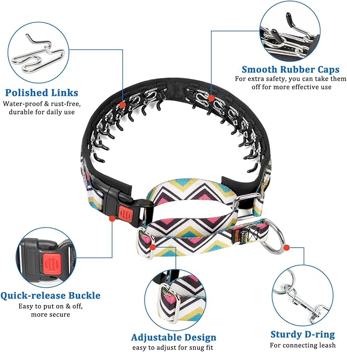 Mayerzon Martingale Dog Prong Collar for Pulling, Personalized Vintage Slip Pinch Collar with Buckle for Large Medium Small Dogs for Walking Training and Festivals(L, Vintage)