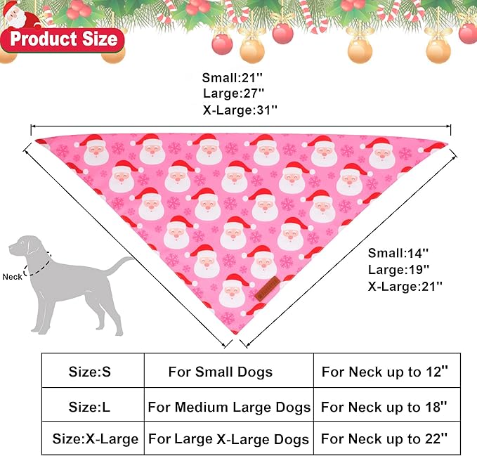 ADOGGYGO Christmas Dog Bandana, Xmas Tree Santa Pet Scarf, Premium Durable Fabric, Adjustable Fit Female Pet Christmas Bandanas for Small Dogs Puppies (Small)
