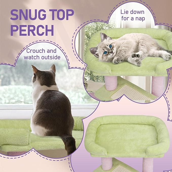 27.5in Cat Tree, Multi-Level Cat Tower with Scratching Post and Pad, Cozy Condo, Padded Top Bed for Kittens and Indoor Cats (Pink)