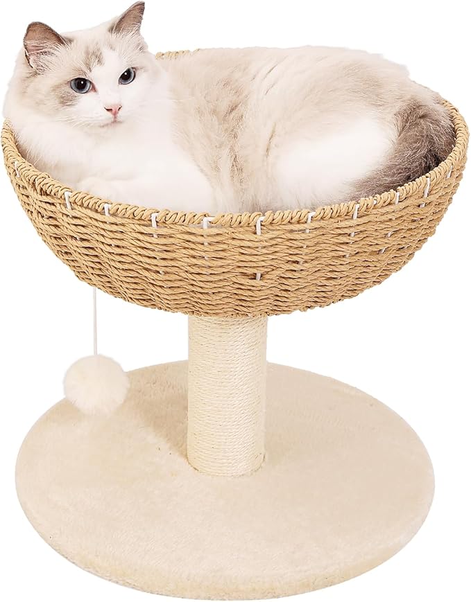 Cat Tree Tower,Handwoven Large Nest,Woven Rattan Cat Condo, Cat Bed,Suitable for Cats Weighing Up to 20 Pounds
