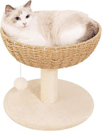 Cat Tree Tower,Handwoven Large Nest,Woven Rattan Cat Condo, Cat Bed,Suitable for Cats Weighing Up to 20 Pounds