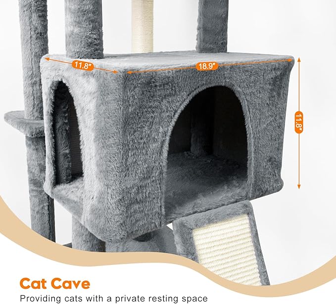 82" Tall Cat Tree,Giant Cat Tree for Indoor Cats Large Adult, Heavy Duty Cat Tree Tower, Extra Large Cat Trees with Scratching Posts, Cat Condos, Hammock,Top Perch,Ramp (Dark Grey)