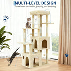 Beige 61" Heavy Duty Cat Tree for Large Indoor Cats & Maine Coon, Warm Multi-Level Cat Tower with Extra Large Perch, 2 Spacious Condos, Natural Sisal Scratching Posts & Interactive Toys