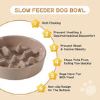 Ceramic 0.9 Cup Raised Slow Feeder Dog Bowl Set, Elevated 6.1inch Slow Dish and 6.1inch Water Bowl with Wooden Stand for Small Dogs (2 x Brown Coffee+ Stand)