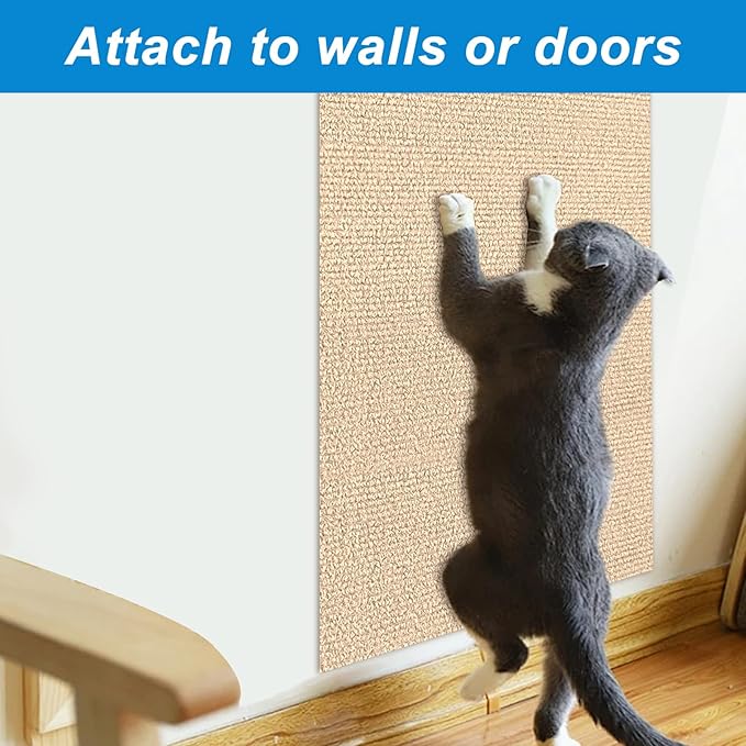 4 Pack Cat Scratch Mats 24”x16”, Self-Adhesive Trimmable Cat Scratching Post Carpet Cat Floor Scratching Pad Rug Cat Tree Replacement Parts Mat Cat Scratcher for Step Couch Furniture Protector(Beige)