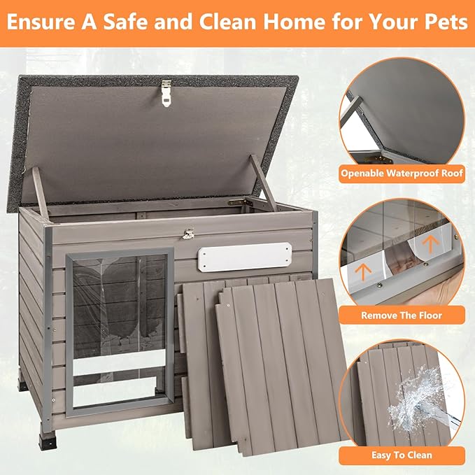 Dog House Outdoor & Indoor Anti-Chewing Iron Frame Dog Kennel Easy Clean and Assemble Openable Roof for Small to Medium Dog Breeds (32" L X 12" W X 25" H)