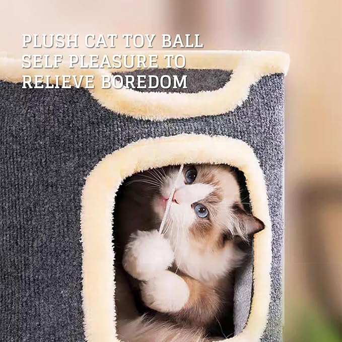 Cat Villa Cat House,Cat House Soft and Durable Multi-Level Cat Villa Cozy Sisal Cat Tower with Scratching Post,Warm Condo Nest for Sleep,Rest Play Ideal for All Seasons (Gray, Small)