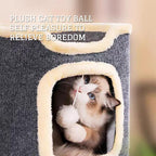 Cat Villa Cat House,Cat House Soft and Durable Multi-Level Cat Villa Cozy Sisal Cat Tower with Scratching Post,Warm Condo Nest for Sleep,Rest Play Ideal for All Seasons (Gray, Small)