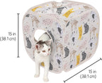 Kitty City Cat Print Pop-Up Cat Play Cube, Collapsible Indoor Cat Hideout with Peekaboo Openings, Lightweight Foldable Cat Cube for Play & Lounging, Pink