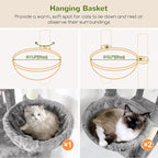 Globlazer Large Cat Tree, 80 inch Multi-Level Tall Climbing Tower Kitty Condos Cat Scratching Tower for Indoor Multiple Large Adult Cats Kittens with 3 Cat Caves, 3 Hanging Baskets, F80F, Light Grey