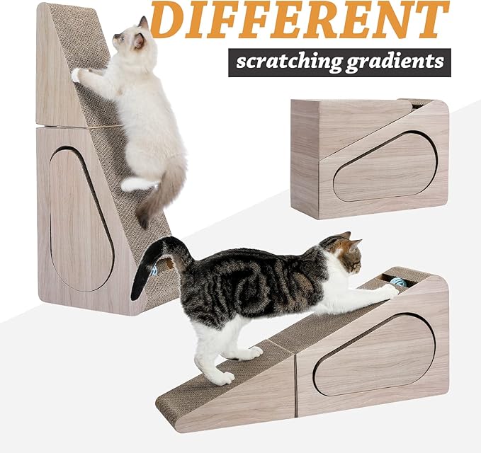 PAWZ Road Cat Scratcher, Triangle Cardboard Cat Scratcher 28.3” Large Scratch Pad 2 in 1 Cat Tunnel Scratcher with Interactive Toy Balls for Indoor Cats