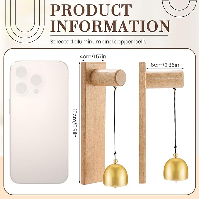 2 Pcs Shopkeepers Bell for Door Opening, Magnetic Wood Doorbell Chime When Door Opens, Magnetic Doorbell for Cafe Glass Doors Store Entrance, Housewarming Gift(Strip,5.91 x 1.38 Inches)