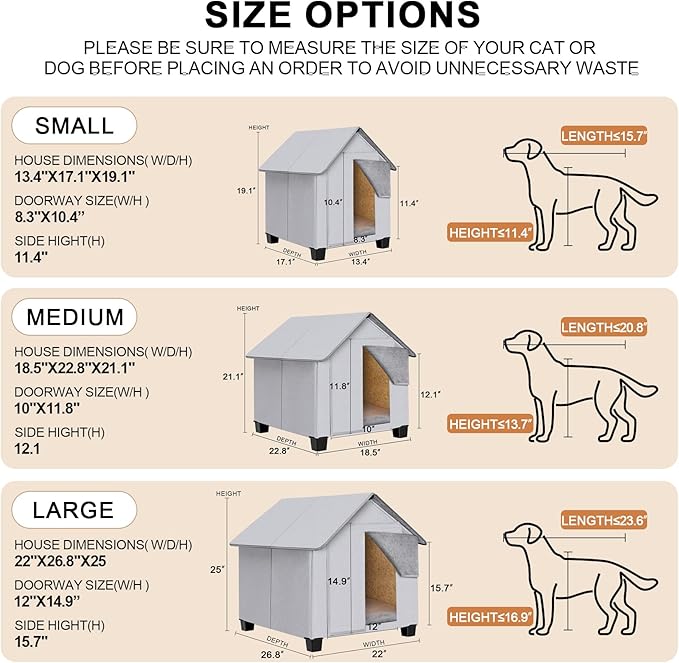 Outdoor Dog House, Elevated Foldable Dog Cave Bed with Removable Plush Mat for Medium Dogs Up to 23.6 Inches Long