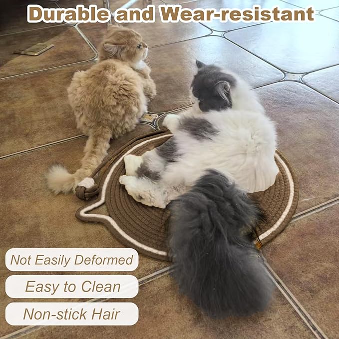 Cat Scratching Pad, Natural Cotton Rope Cat Scratch Mat, 16.9'' Round Wall & Floor Scratcher, Durable Furniture Protector for Couch, Carpet, Sofa, Eco-Friendly Cat Scratcher Pad（Brown）