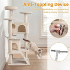 PETSITE 52-inch Cat Tree, Multi-Level Cat Tower with Sisal Scratching Posts, 2 Comfy Condos, Plush Padded Soft Top Perch, Dangling Balls, and Climbing Ladder, Ideal for Indoor Cats (Beige)