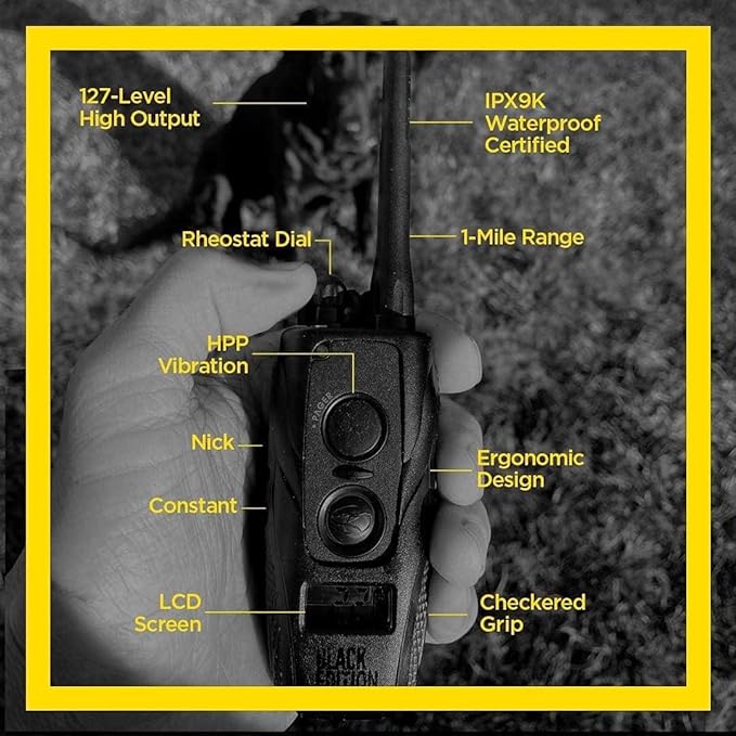 Dogtra 1900S Black Boost & Lock E-Collar Remote Dog Trainer 1-Mile Range Ergonomic IPX9K Waterproof High-Output Matte Black