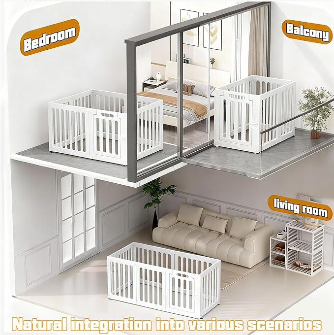 Dog Playpen Dog Play Pen Indoors, Portable Puppy PlayPen with Locking Door, Foldable Pet Fence for Small Dogs, Cats, Rabbits