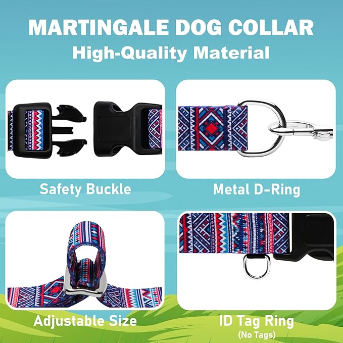 Martingale Collar for Dogs with Buckle No Pull Adjustable Nylon Limited Slip Training Dog Collars (Purple Tribal, Medium)