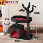47.2" Heavy Duty Gothic Cat Tree Large Cat Tower Cat Tree for Indoor Cats Spacious Cat Condo Coffin for Large Cats Scratching Posts Hanging Ball Pet Activities Platform Cat Furniture