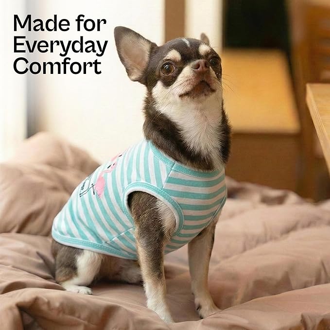 Parisian Pet Flamingo Dog Shirt – 100% Cotton Striped Shirts for Small Dogs – Sleeveless Puppy Vest – Lightweight and Breathable Pet Apparel – Pullover Summer Dog Clothes - Stretchy T Shirts for Dogs