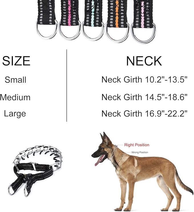 Pinch Collar for Dogs Adjustable Dog Training Collar with Comfortable Rubber Tip and Quick Release Buckle for Small Medium Large Dogs (Medium, Pink)