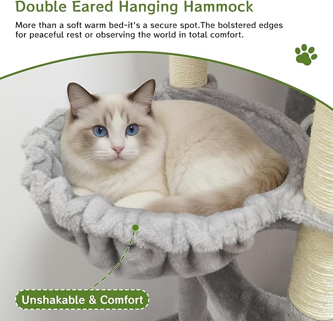 Multi-Level Cat Tree Large Cat Tower with Scratching Posts, Cat Condo for Adult Cats Kittens, Perches and Hammock (Light Gray)