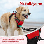 rabbitgoo Dog Harness, No-Pull Pet Harness with 2 Leash Clips, Adjustable Soft Padded Dog Vest, Reflective No-Choke Pet Oxford Vest with Easy Control Handle for Large Dogs, Red, L