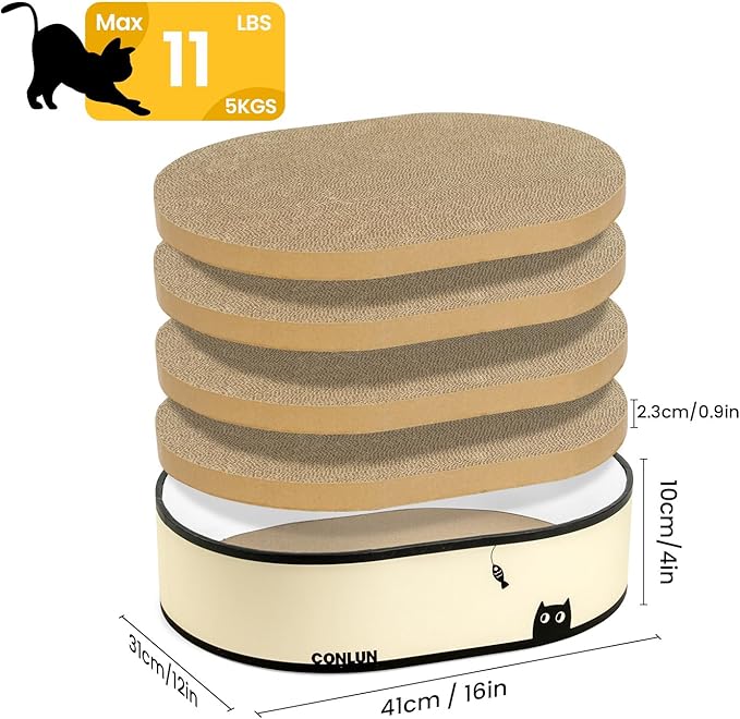 Cat Scratcher Box with 4 Cat Scratching Board Reversible Cat Scratch Pad, Heavy Duty Corrugated Cardboard Cat Bed Lounger Cat Scratchers for Indoor Cats, Protects Furniture,Kittens Gifts-Large