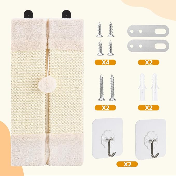 2PCS Wall Corner Cat Scratcher for Indoor Cats, Wall Mounted Sisal Scratching Pad with Hanging Ball, Vertical Corner Wall Mount Scratch Panel, Protector for Wall Corner