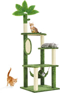 60" Cat Tree for Indoor Cats with Green Leaves, Multi-Level Large Cat Tower with Hammock, Plush House w/Hang Ball Toy and Scratching Posts (Green)