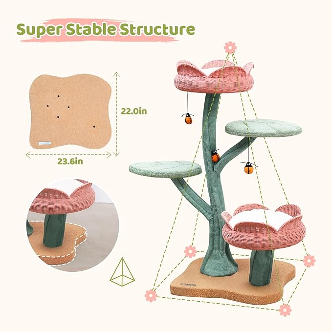 Happy & Polly Tulip Design 47.8-in Fleece Large Cat Tree (Pink)
