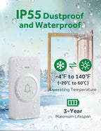 AVANTEK Wireless Door Bell, CW-21 Mini Waterproof Wireless Doorbell Operating at Over 1000 Feet, 2 Remote Buttons Can Have Different Tones, 52 Melodies, CD Quality Sound and LED Flash