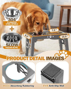 Elevated Dog Bowls for Medium Size Dogs with Mat, Non-Slip Dog Feeder with 1*Stainless Steel Dishes & 1*Slow Feeder Bowl, 5 Heights Adjustable Raised Bowls for 3.15″-8.66″-9.84″-11.02″-12.2″