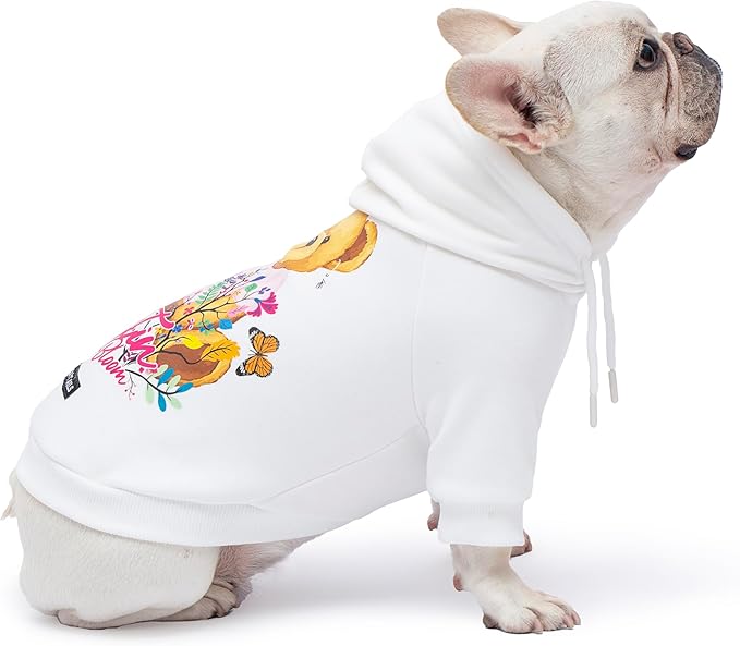 Blooming Teddy Dog Hoodie Dog Clothes Extra Warm Fleece Lining Stretchy Fit for Small Dogs (White, Medium)