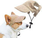 Dog Baseball Cap, Dog Cat Summer Beach Visor Hat with Ear Holes, Adjustable Puppy Sunbonnet Headdress (Khaki, Medium)