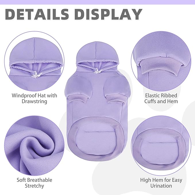 KOOLTAIL Dog Hoodie for Small Medium Dogs Cats, Soft&Warm Pet Sweater with Leash Hole and Pocket Boy Girl, Puppy Fall Winter Jacket Clothes, French Pitbull Cold Weather Coat Sweatshirt, Lavender XS