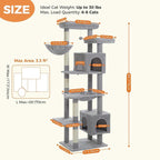 PETEPELA 69" Tall Cat Tree for Indoor Large Cats, Cat Tower for Adult Cats with Big Hammock, Cat Climbing Tree Tower with Scratching Posts, Condo House and Large Top Perch, Grey