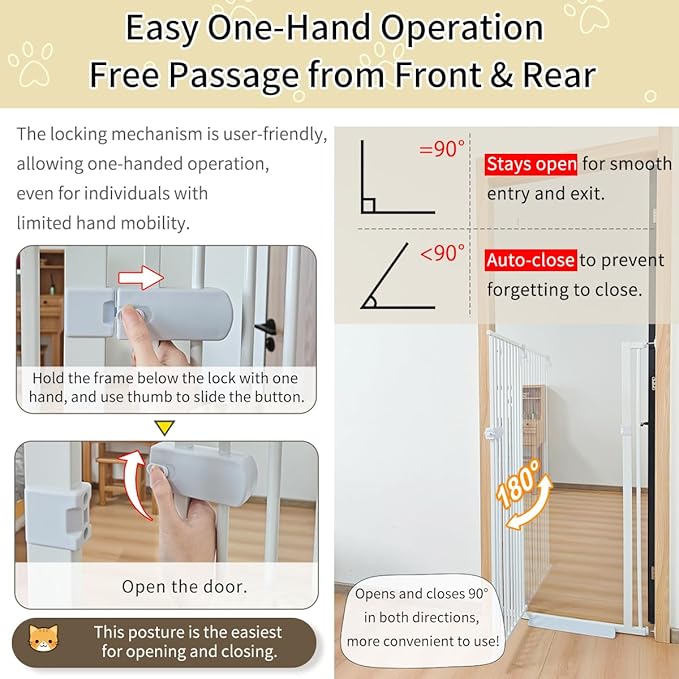 Lumizone Extra Tall Cat Gate 55.12" High Pressure Mounted Extra Wide 2025 New (17 Sizes) 1.37" Gap No Drilling Auto-Close One-Handed Operation Tall Pet Gate for Dogs(White, 55.12" H x 29.92"-59.44" W)