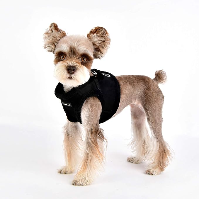 Puppia Terry Vest Dog Harness Step-in Winter Suede Warm No Choke No Pull Training Walking for Small and Medium Dog, Black, Medium