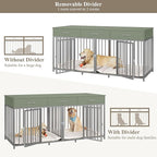 HOSTACK Double Dog Crates Furniture, 71" Wide Indoor Dog Kennel with 3 Drawers, Farmhouse Dog Cage for 2 Large/Medium Dogs, Heavy Duty Dog Crate with Removable Room Divider, Wooden Pet House, Green
