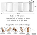 ZJSF Foldable Freestanding Indoor Dog Gate for House Wood White Long Pet Gates Dog Fence for Stairs Puppy Gates for Hallways,Pet Fence, Puppy Gate,Support Feet Included 32 "Height-6 Panels