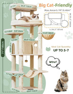 Taoqimiao 71 Inches Cat Tree for Large Cats 20lbs+, 3 Giant Perches, Multi-Level Cat Tree Tower, Widened Cat Condo with 9 Scratching Posts, Luxurious Hammcock & Basket, Beige, MS034M