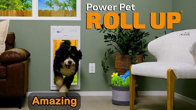 Power Pet Roll Up Automatic Electronic WiFi Pet Door by High Tech Pet - Space-Saving, Pet Operated Dog Door, App Control, Safe, Secure, Air Tight (Wall Mount, Large)