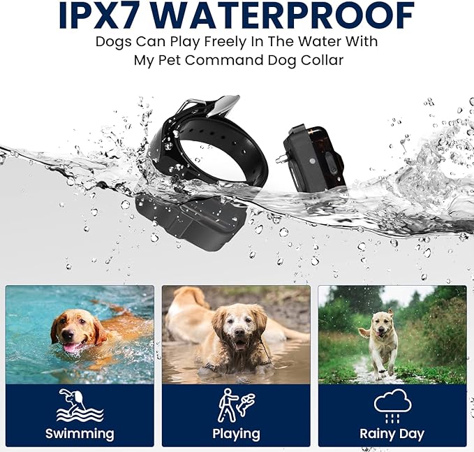 My Pet Command 1.25 Mile (6600Ft) Long Range Dog Training Collar Safe Shock with Remote Shock,Vibrate,Tone Flashing Beacon Lights Waterproof Rechargeable Hunting add Up to 3 Collars 1 Collar Kit
